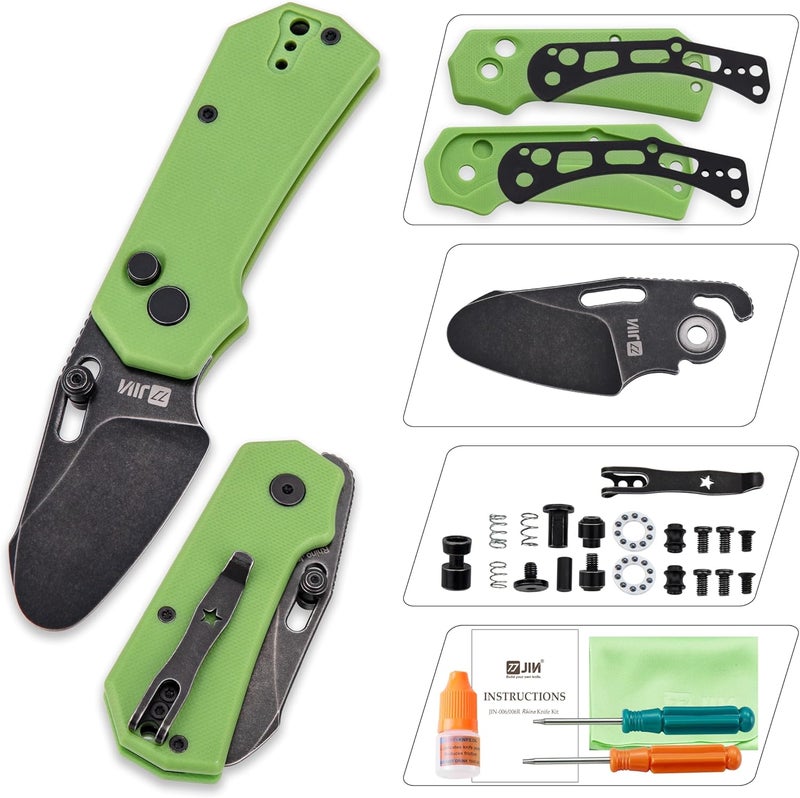 JIN Rhino Jr. Kids Pocket Knife, Fidget Toy Knife, DIY Kit, 1.97” Unsharpened Steel Blade, Safety Rounded Tip, Kids-friendly Button Lock Folding EDC, Green G10 Handle - Image 1